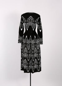 Tatoo long sleeve knitted dress - Black & White