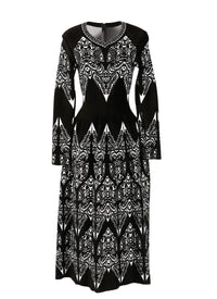 Tatoo long sleeve knitted dress - Black & White
