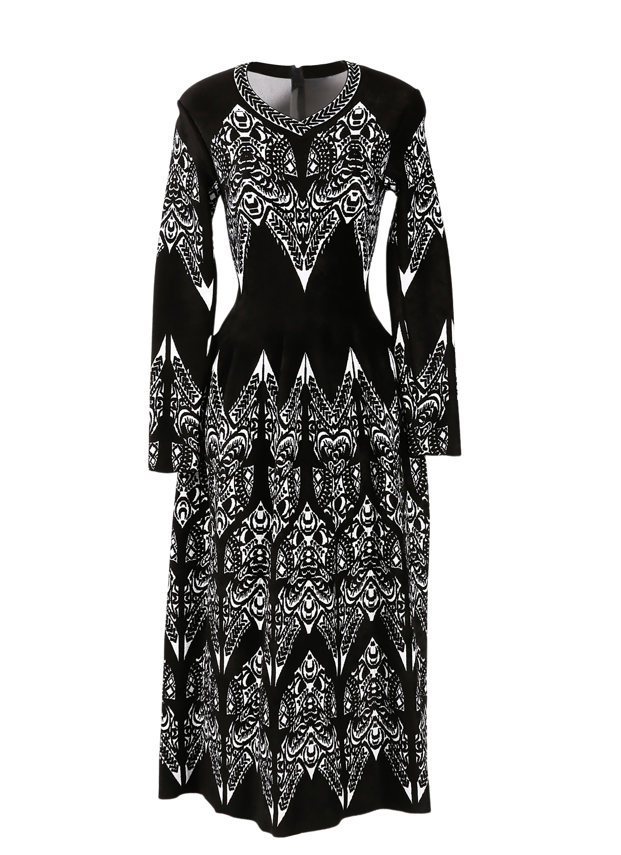Tatoo long sleeve knitted dress - Black & White
