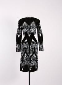 Tatoo long sleeve knitted dress - Black & Forest