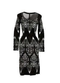 Tatoo long sleeve knitted dress - Black & Forest