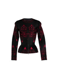 Knitted Tatoo Cardigan - Black & Ruby