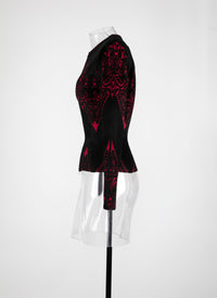 Knitted Tatoo Cardigan - Black & Ruby