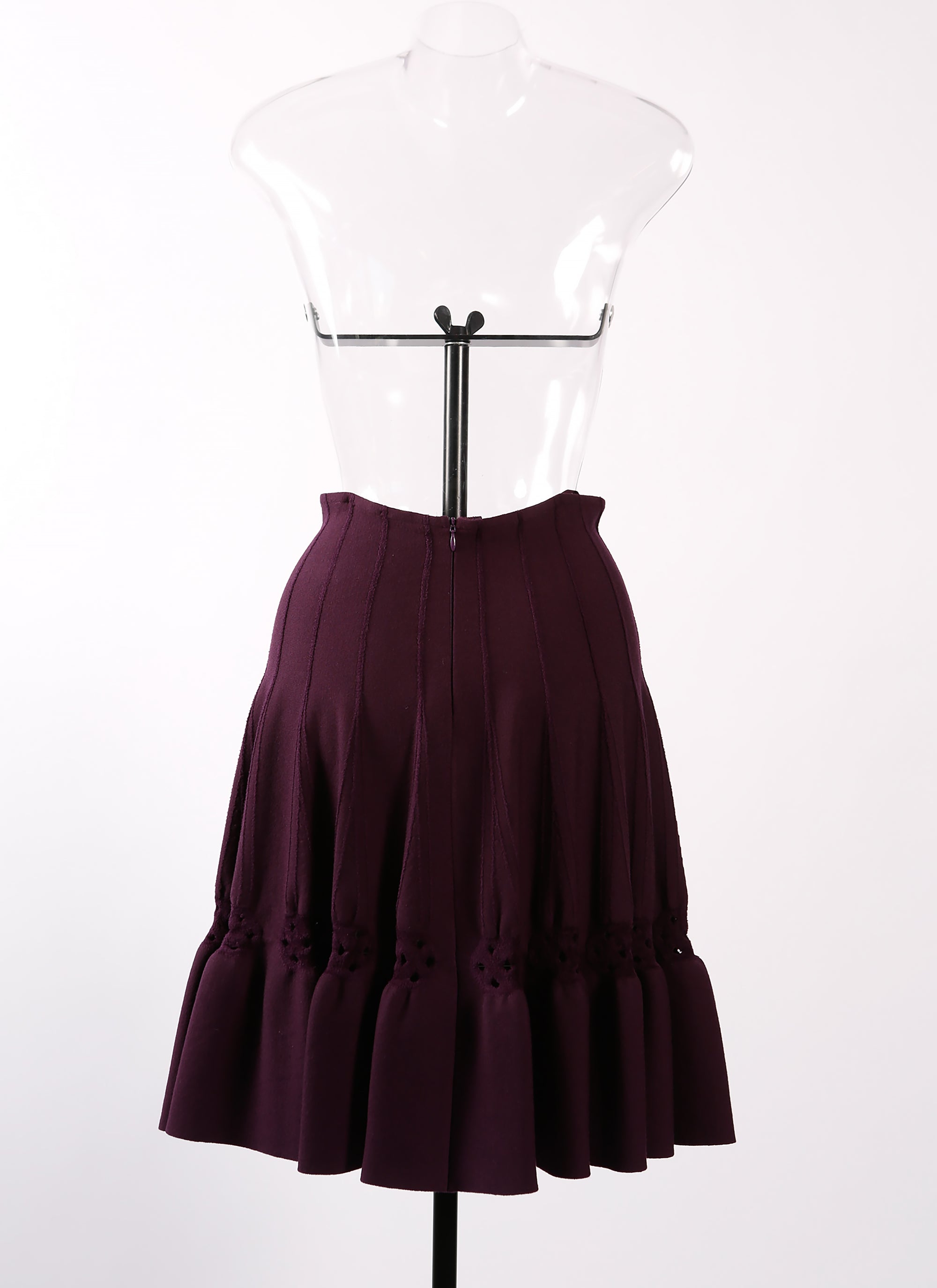 Jupe à motif rosace en laine - Aubergine