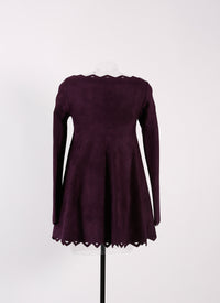 Long-sleeved baby-doll dress in trigon - Aubergine