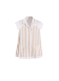 Chemise à manches courtes "Art Déco" - Blanc & Beige