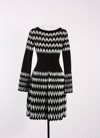 Belize long sleeve knitted dress - Black & White