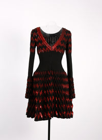 Belize long sleeve knitted dress - Black & Garnet