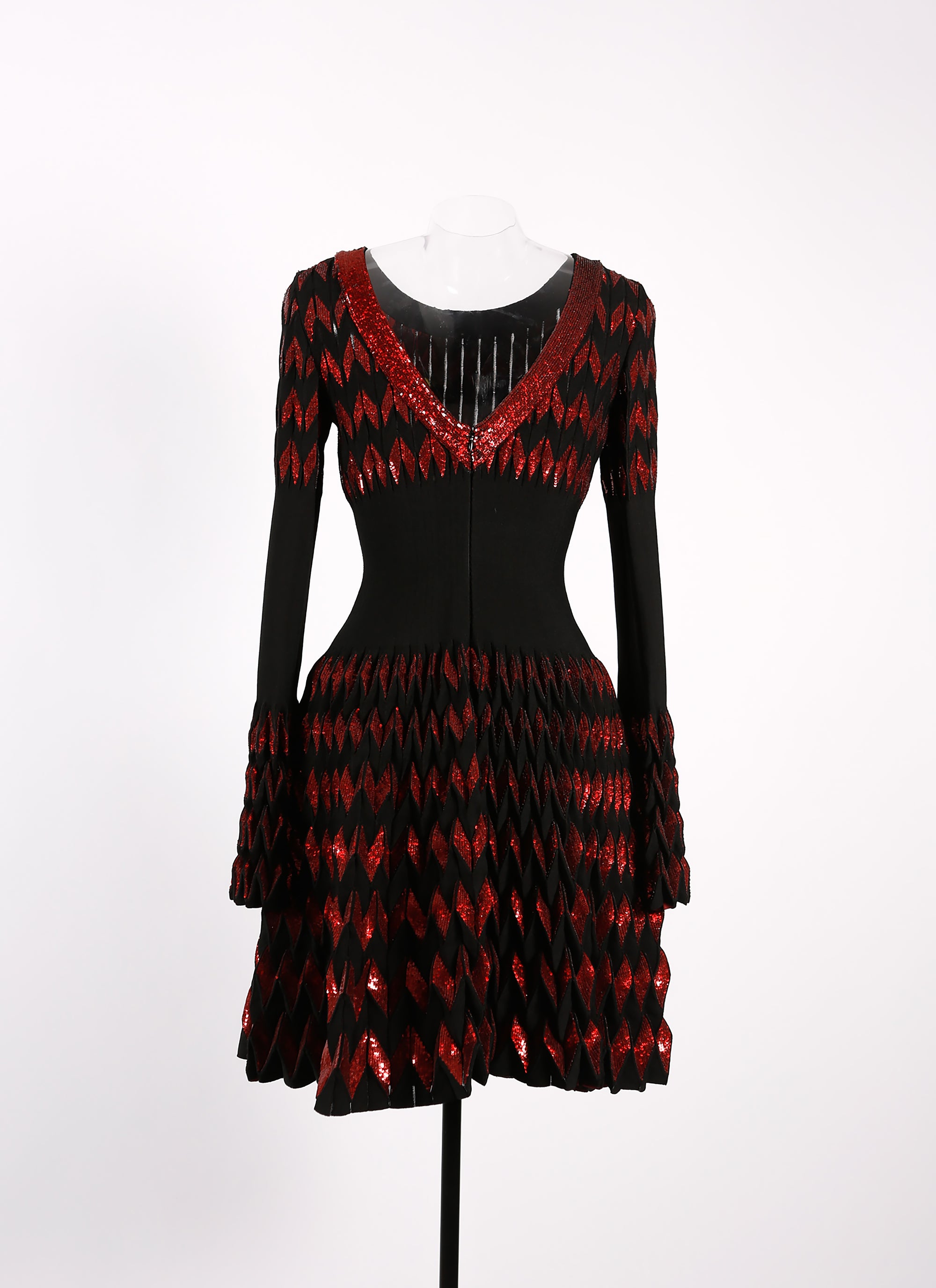Belize long sleeve knitted dress - Black & Garnet