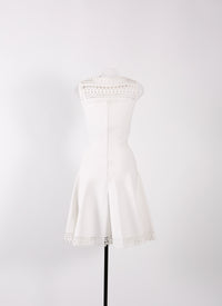 Mesh sleeveless openwork dress - White