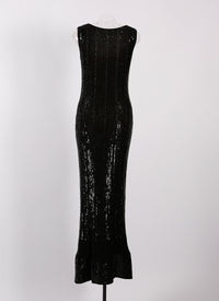 Robe longue brodée à sequins - Noir