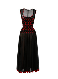 Robe longue sans manches Azulejos en soie - Noir & Rouge