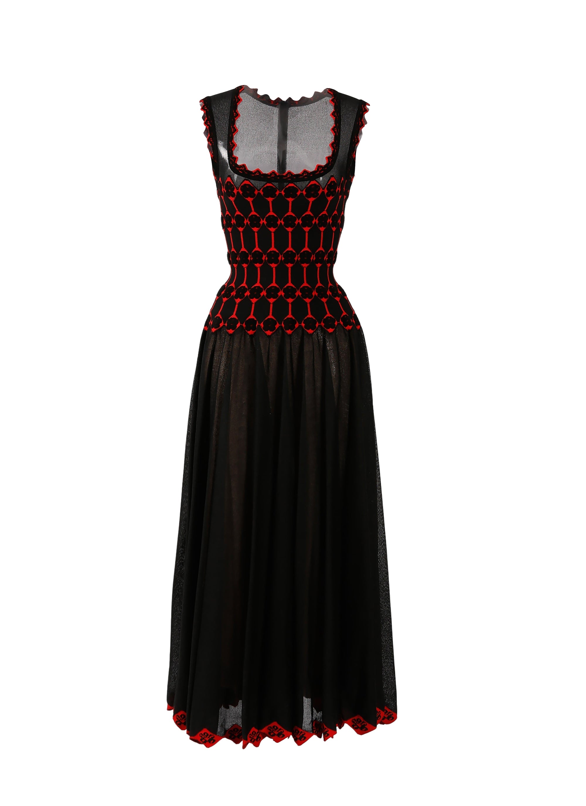 Robe longue sans manches Azulejos en soie - Noir & Rouge