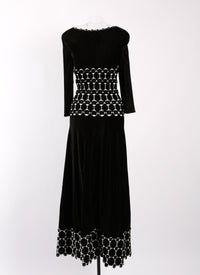 Robe longue à manches 3/4 Azulejos en maille - Noir & Blanc