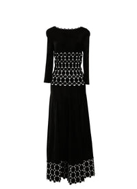 Robe longue à manches 3/4 Azulejos en maille - Noir & Blanc