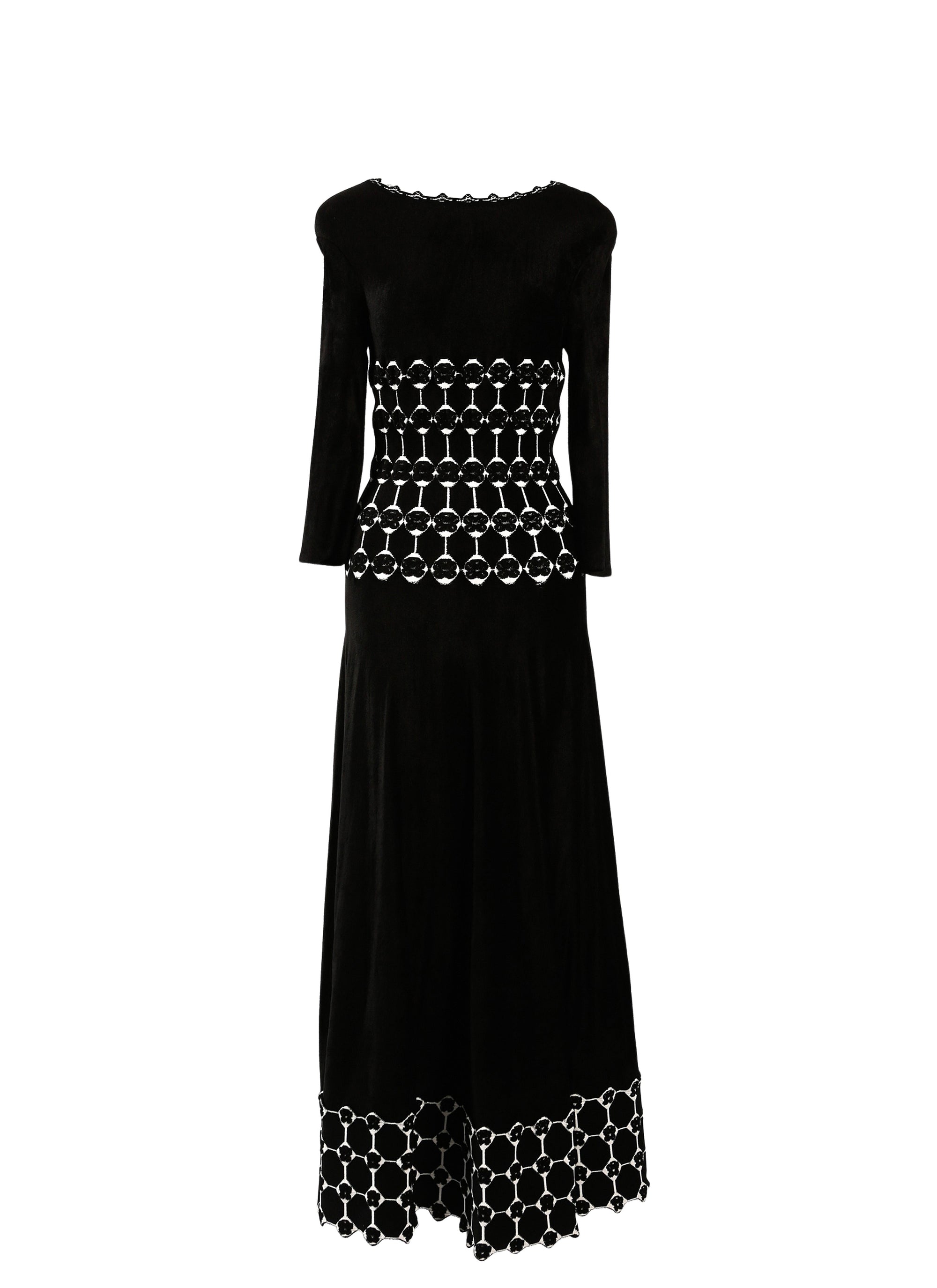 Robe longue à manches 3/4 Azulejos en maille - Noir & Blanc