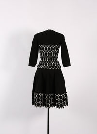 Robe droite à manches 3/4 Azulejos en maille - Noir & Blanc