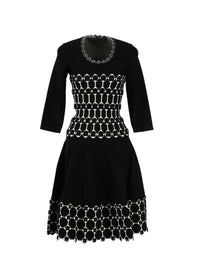 Robe droite à manches 3/4 Azulejos en maille - Noir & Blanc