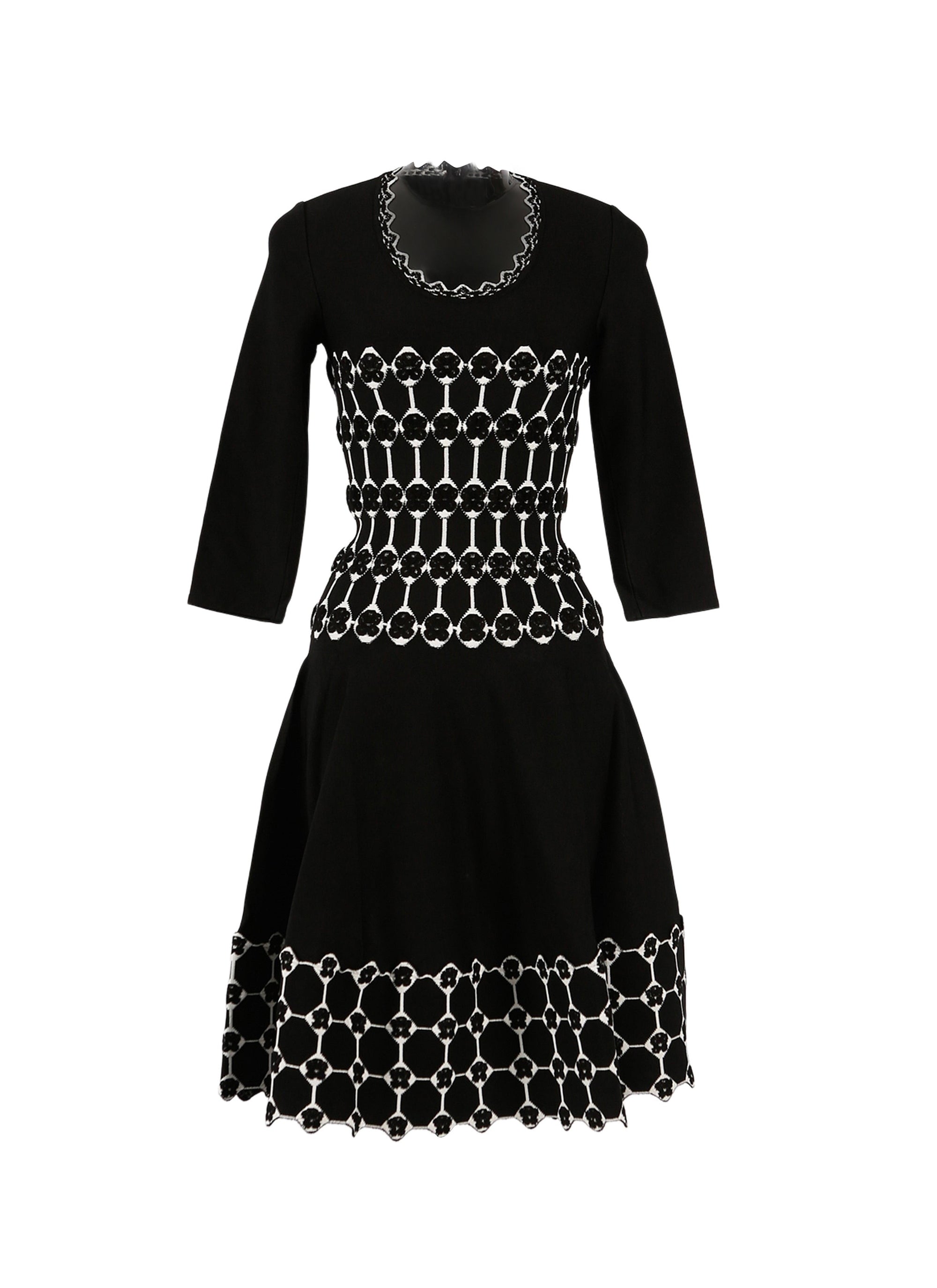 Robe droite à manches 3/4 Azulejos en maille - Noir & Blanc