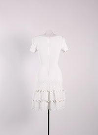 Robe à manches courtes à volants en maille - Blanc Optique