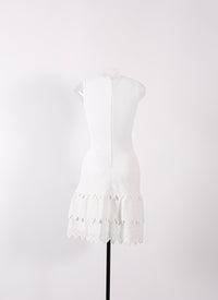 Sleeveless mesh ruffle dress - Optic White