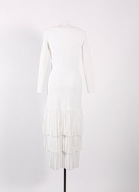 Mesh ruffled long sleeve dress - Optic White