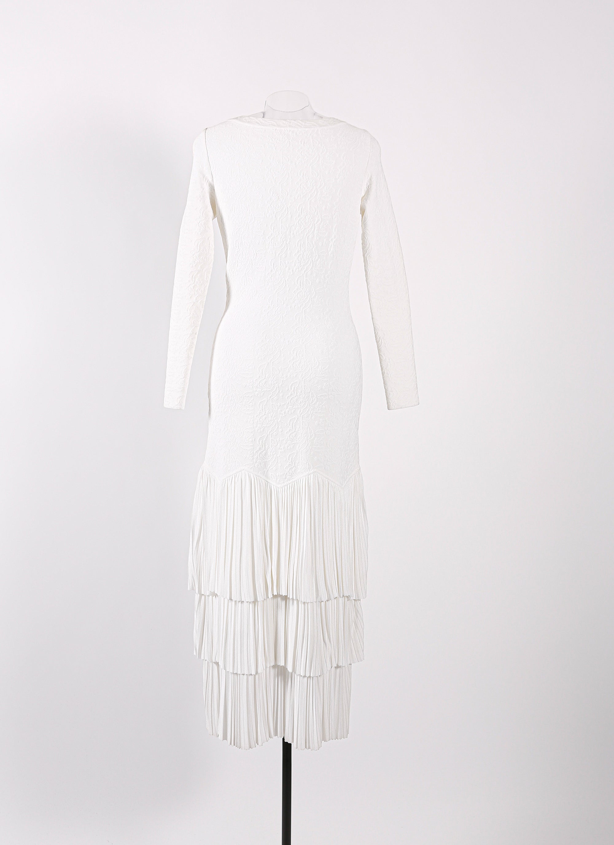 Mesh ruffled long sleeve dress - Optic White