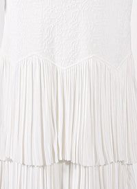 Mesh ruffled long sleeve dress - Optic White
