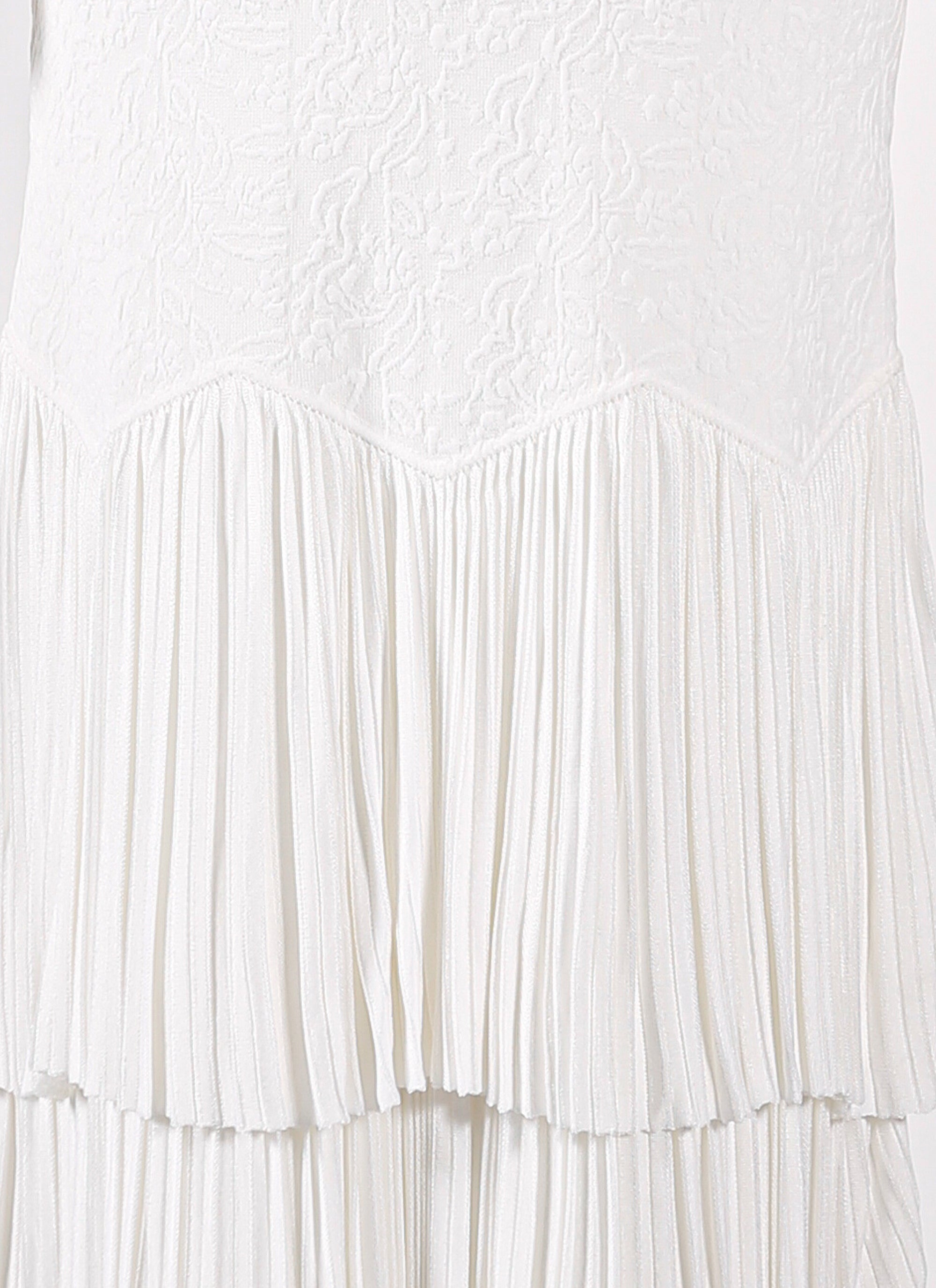 Mesh ruffled long sleeve dress - Optic White