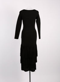 Mesh ruffled long sleeve dress - Black