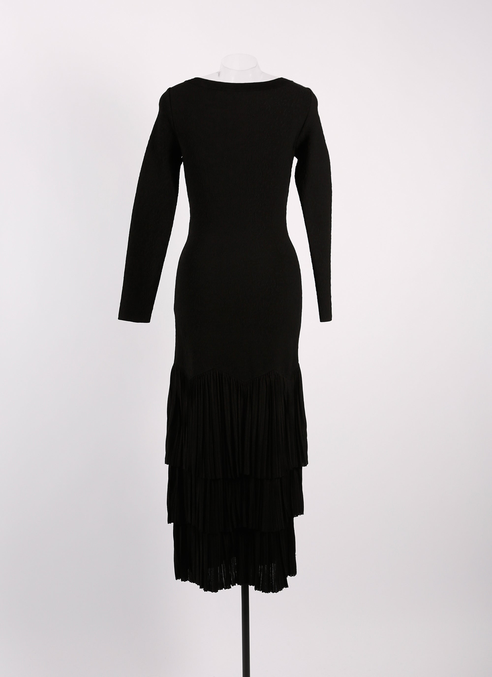 Mesh ruffled long sleeve dress - Black