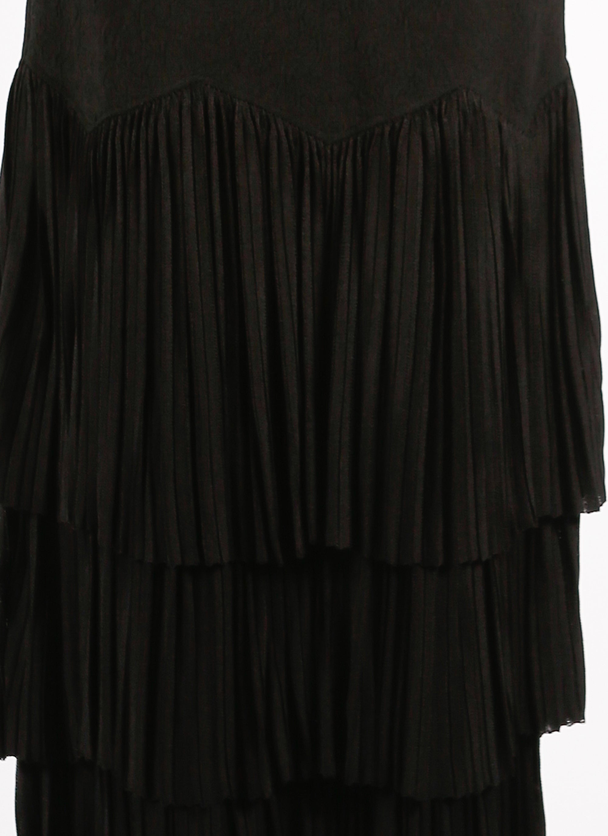 Mesh ruffled long sleeve dress - Black