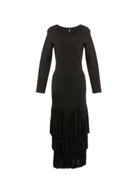 Mesh ruffled long sleeve dress - Black