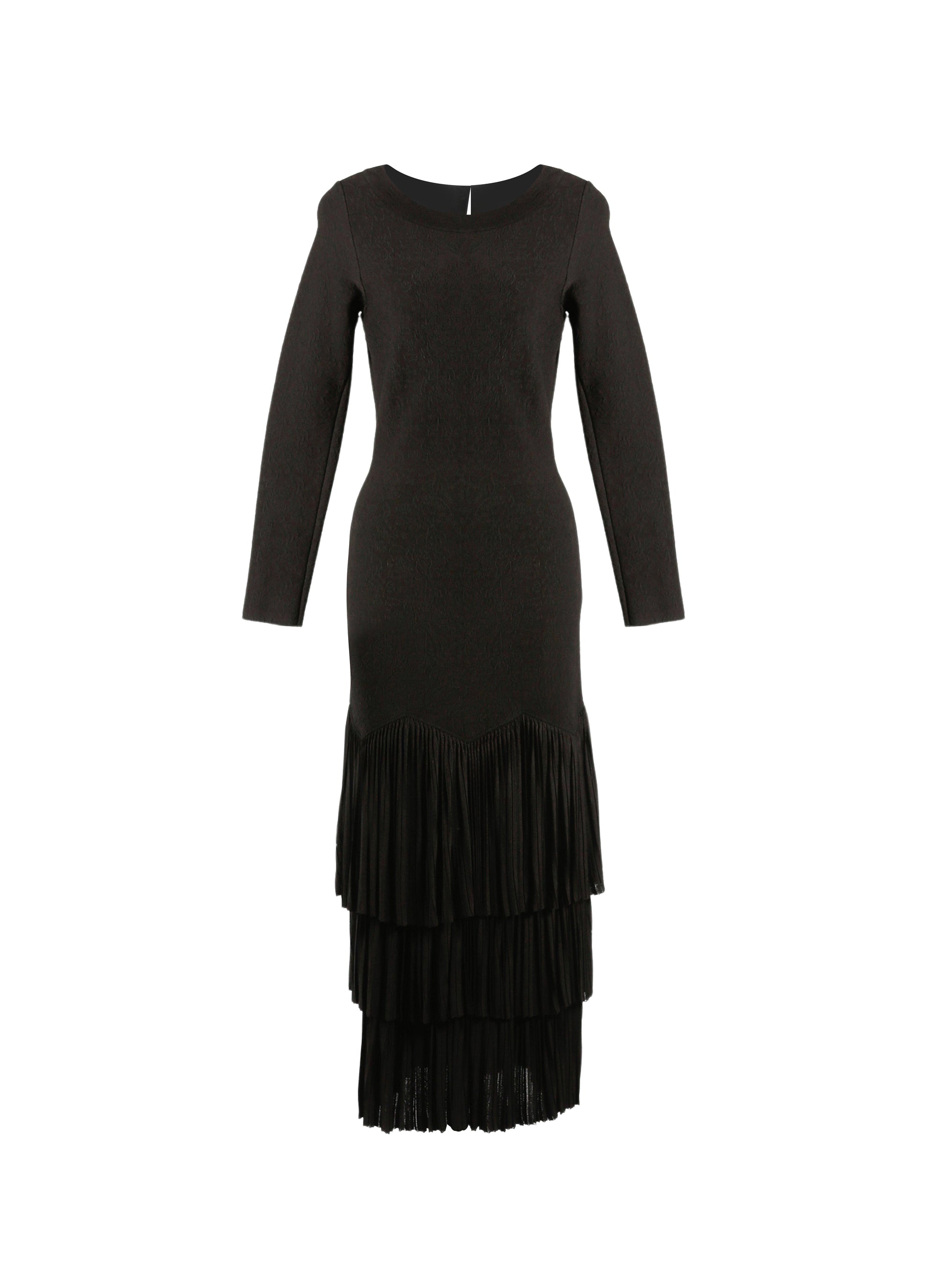 Mesh ruffled long sleeve dress - Black