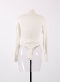 Long-sleeved bodysuit in fine wool - Mother of Pearl White