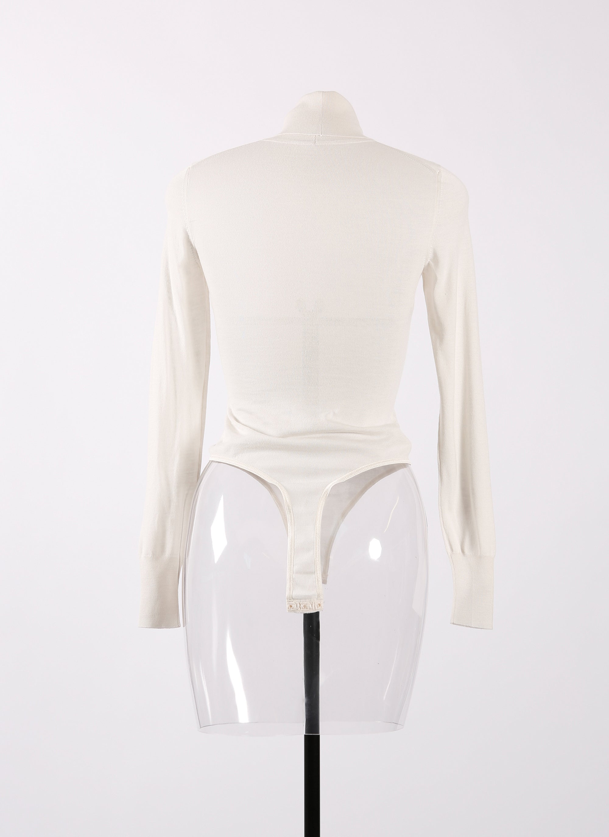 Long-sleeved bodysuit in fine wool - Mother of Pearl White