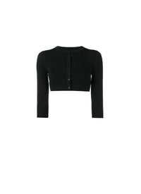 Cardigan court et boutonné à manches 3/4 en maille - Noir