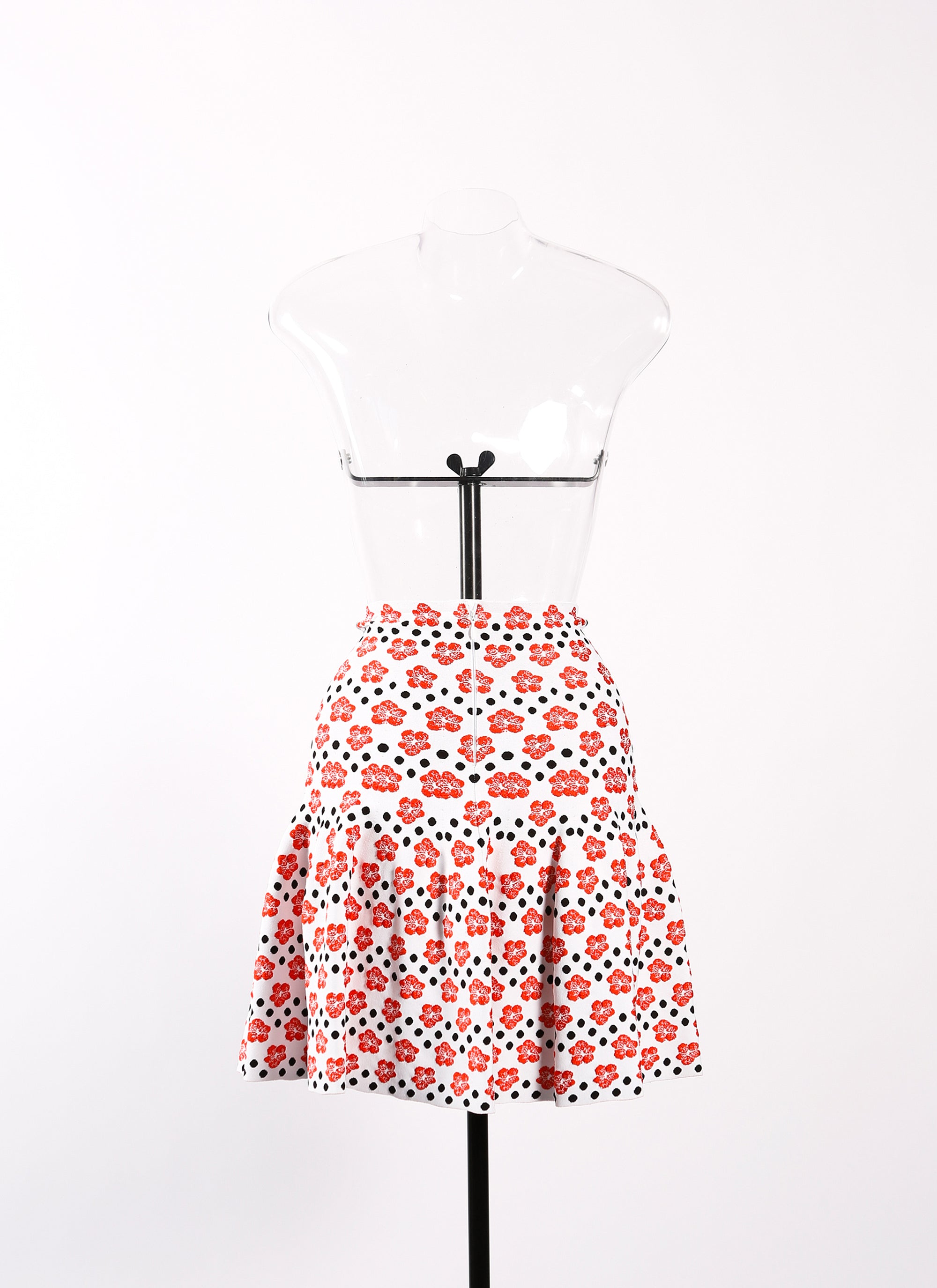 Jupe mini Orchidée en maille - Blanc & Rouge