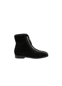 Studded flat boots in leather - Black