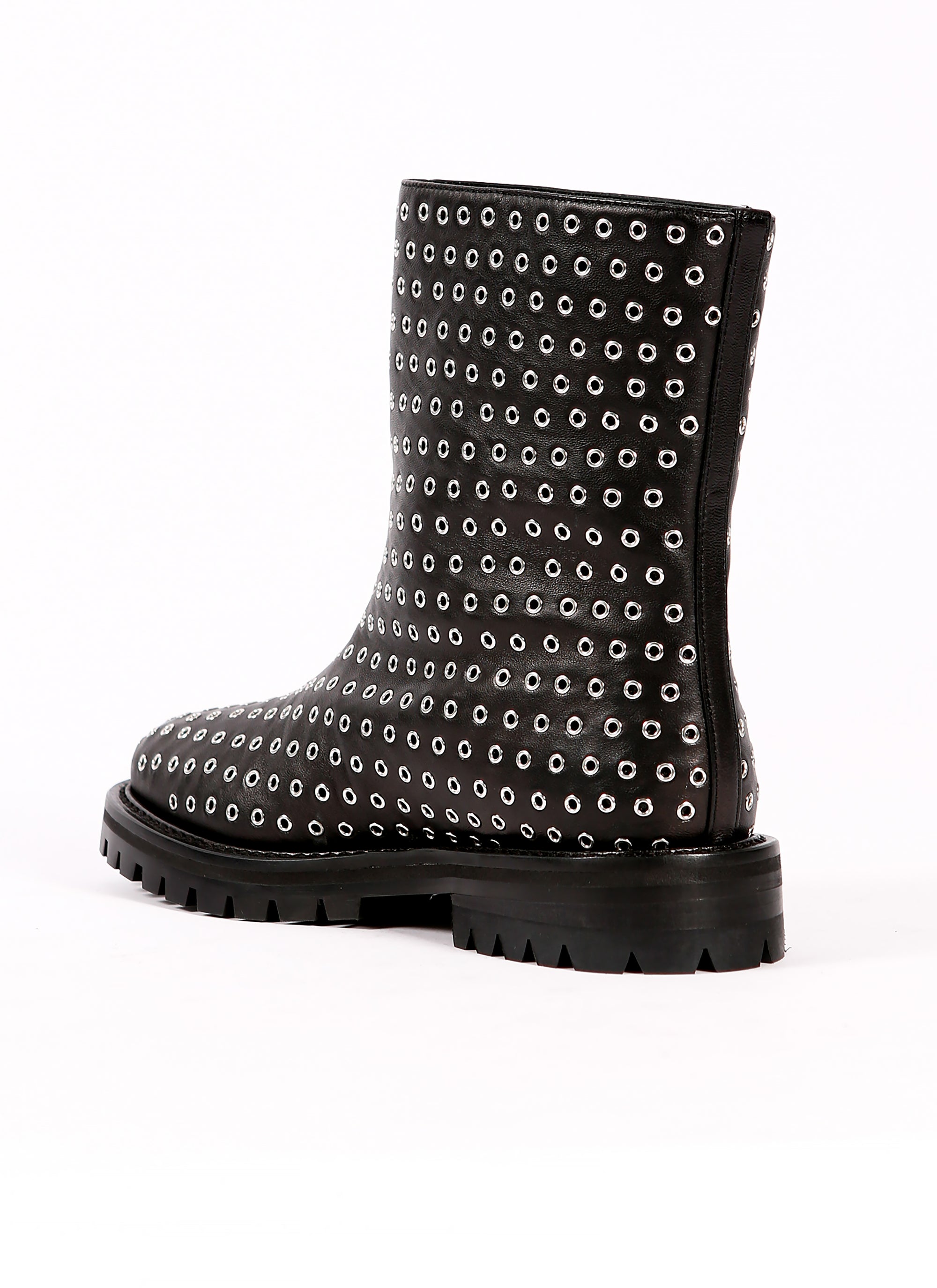Bottines à plateforme à œillets en cuir - Noir