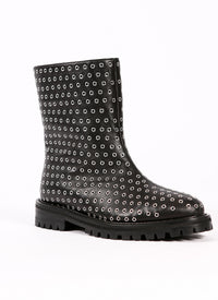Bottines à plateforme à œillets en cuir - Noir