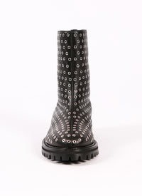 Bottines à plateforme à œillets en cuir - Noir
