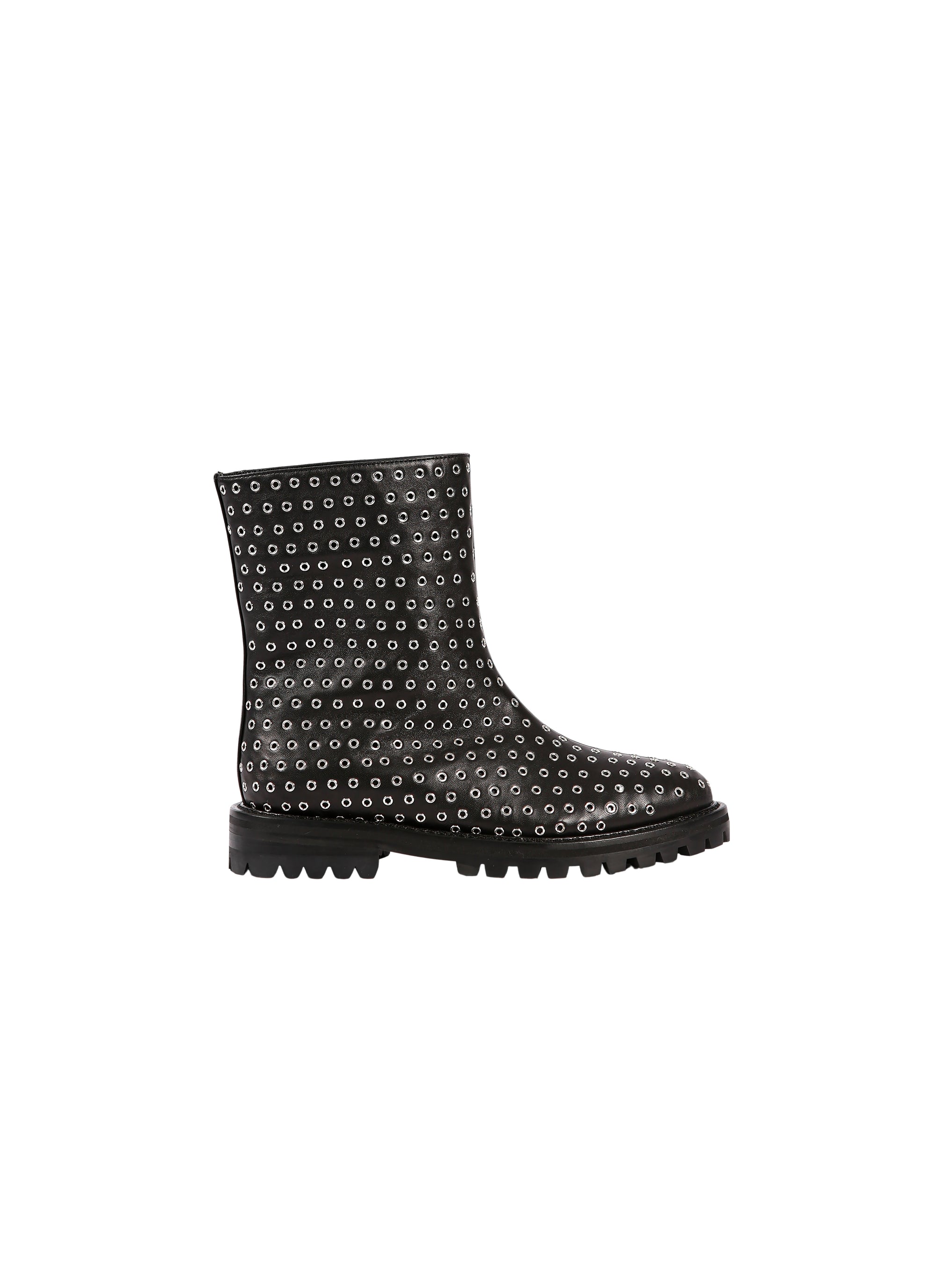 Bottines à plateforme à œillets en cuir - Noir