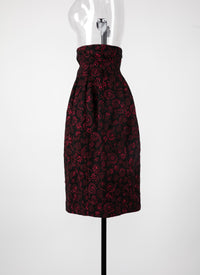 Jupe brodée en laine - Noir & Bordeaux