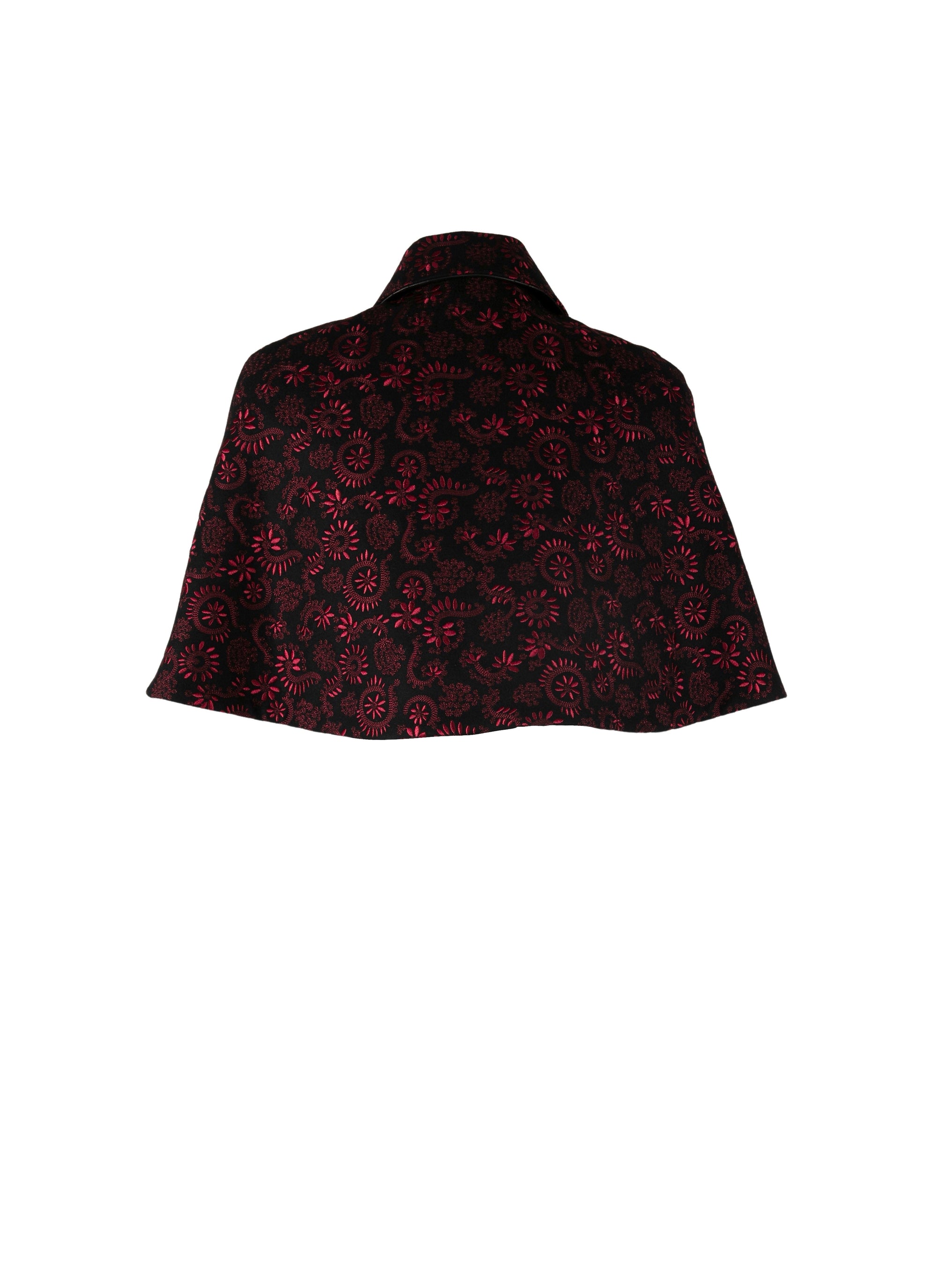 Cape brodée en laine - Noir & Bordeaux