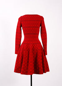 Alhambra knitted long sleeve dress - Red & Black