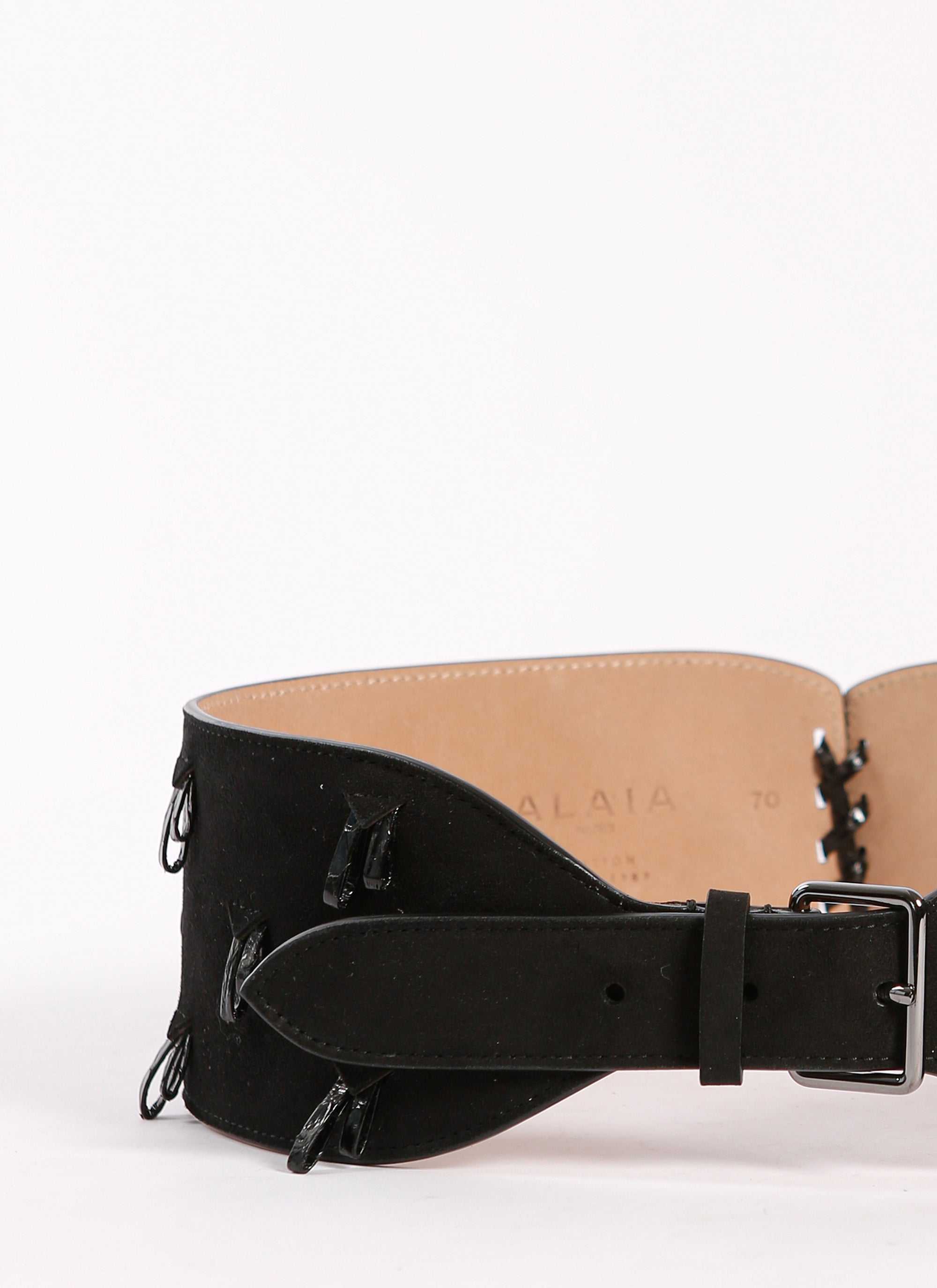 Ceinture pompon Elaphe en cuir - Noir