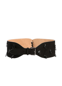 Ceinture pompon Elaphe en cuir - Noir