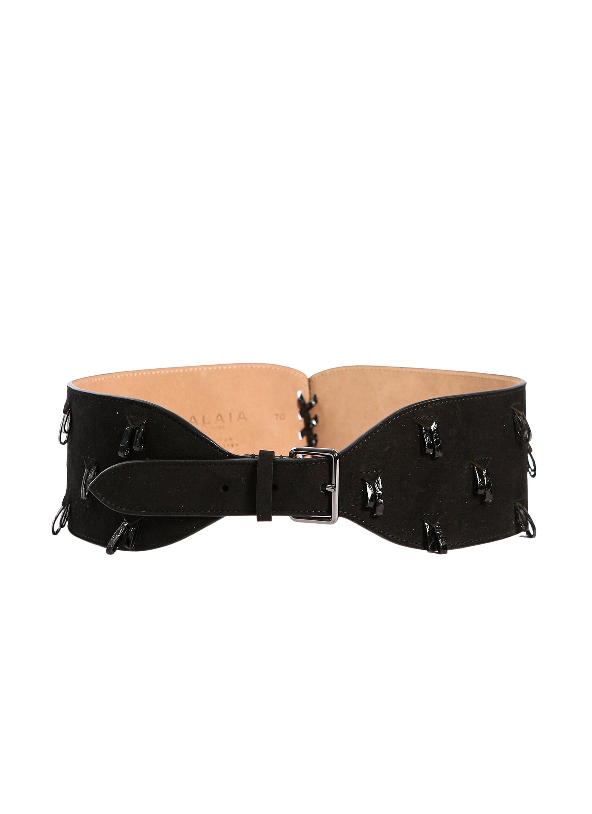 Ceinture pompon Elaphe en cuir - Noir