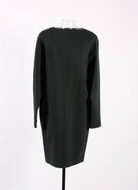 Long-sleeved straight dress in wool - Black